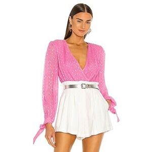 Rococo Sand Pink Silver Metallic Clip Dot Wrap Revolve Alora‎ Bodysuit Long Slv